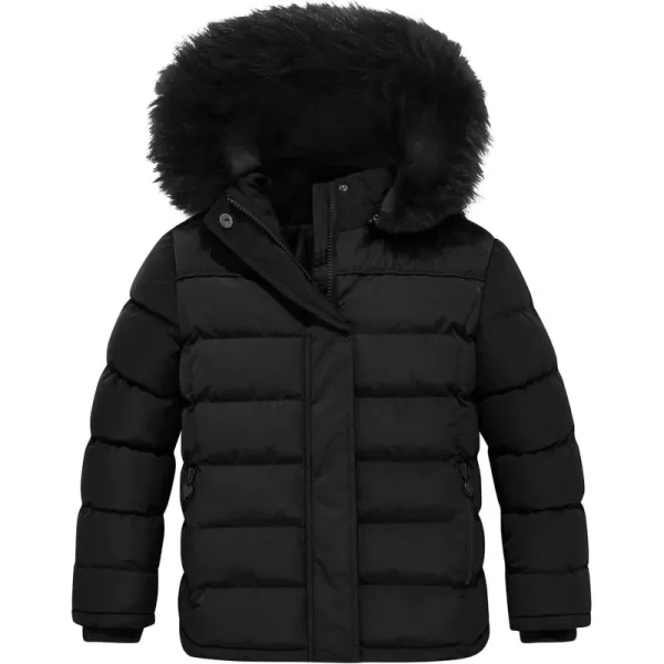 imageFARVALUE Girls Winter Coats Thicken Fleece Lined Padded Hooded Puffer Jacket Coat for GirlsBlack