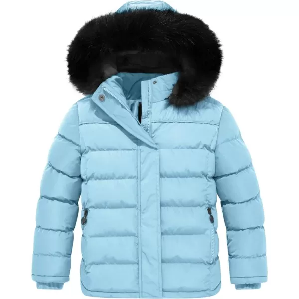 imageFARVALUE Girls Winter Coats Thicken Fleece Lined Padded Hooded Puffer Jacket Coat for GirlsBlue