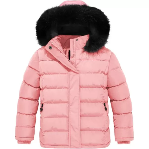 imageFARVALUE Girls Winter Coats Thicken Fleece Lined Padded Hooded Puffer Jacket Coat for GirlsCoral Pink