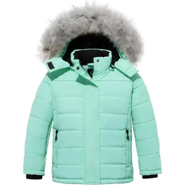 imageFARVALUE Girls Winter Coats Thicken Fleece Lined Padded Hooded Puffer Jacket Coat for GirlsMint Green