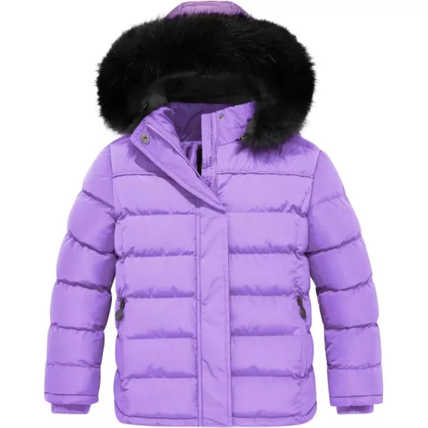 imageFARVALUE Girls Winter Coats Thicken Fleece Lined Padded Hooded Puffer Jacket Coat for GirlsPurple