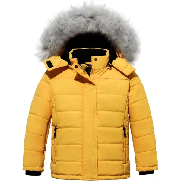 imageFARVALUE Girls Winter Coats Thicken Fleece Lined Padded Hooded Puffer Jacket Coat for GirlsYellow