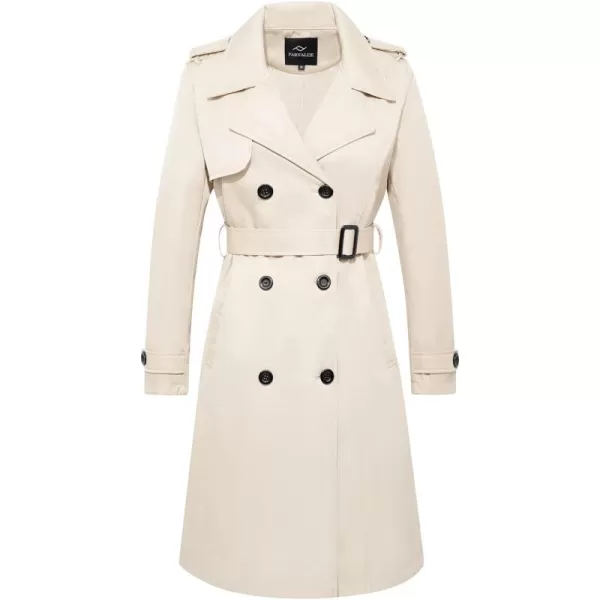 imageFARVALUE Womens Long Trenchcoat Double Breasted Trench Coat Water Resistant Classic Peacoat with BeltBeige