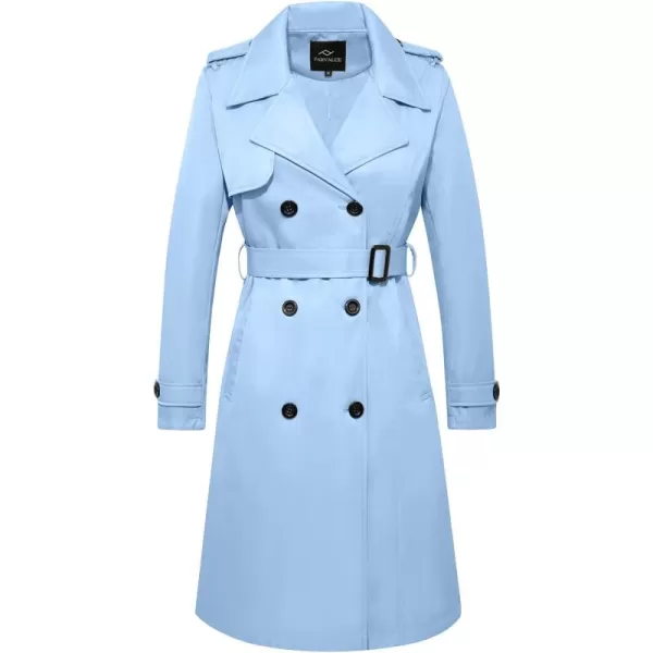 imageFARVALUE Womens Long Trenchcoat Double Breasted Trench Coat Water Resistant Classic Peacoat with BeltBlue