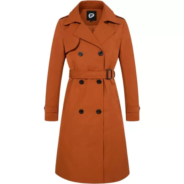 imageFARVALUE Womens Long Trenchcoat Double Breasted Trench Coat Water Resistant Classic Peacoat with BeltCaramel