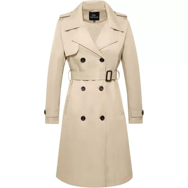 imageFARVALUE Womens Long Trenchcoat Double Breasted Trench Coat Water Resistant Classic Peacoat with BeltKhaki