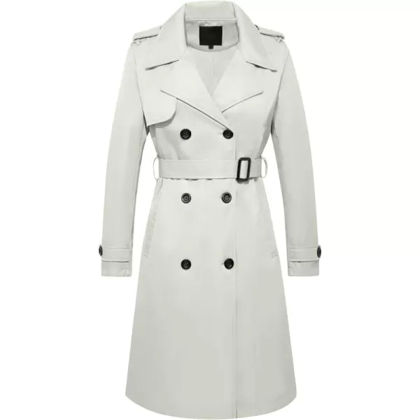 imageFARVALUE Womens Long Trenchcoat Double Breasted Trench Coat Water Resistant Classic Peacoat with BeltLight Gray