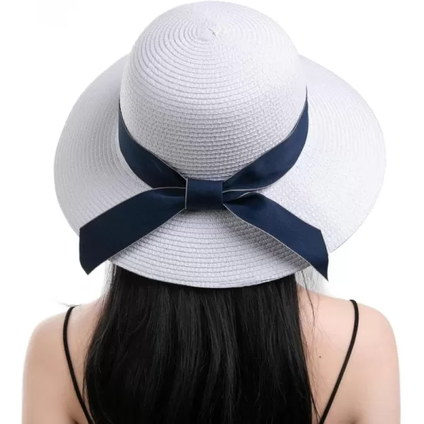imageFARVALUE Womens Sun Beach Straw Hat Foldable Floppy Hats Summer UV Protection Wide Brim with Bowknot for Travel Beach CapWhite
