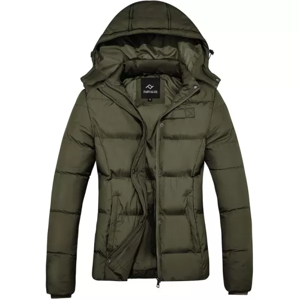 imageFARVALUE Womens Winter Coat Thicken Puffer Jacket Warm Bubble Coat with Removable HoodArmy Green