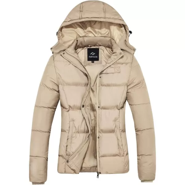imageFARVALUE Womens Winter Coat Thicken Puffer Jacket Warm Bubble Coat with Removable HoodLight Khaki