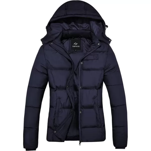 imageFARVALUE Womens Winter Coat Thicken Puffer Jacket Warm Bubble Coat with Removable HoodNavy