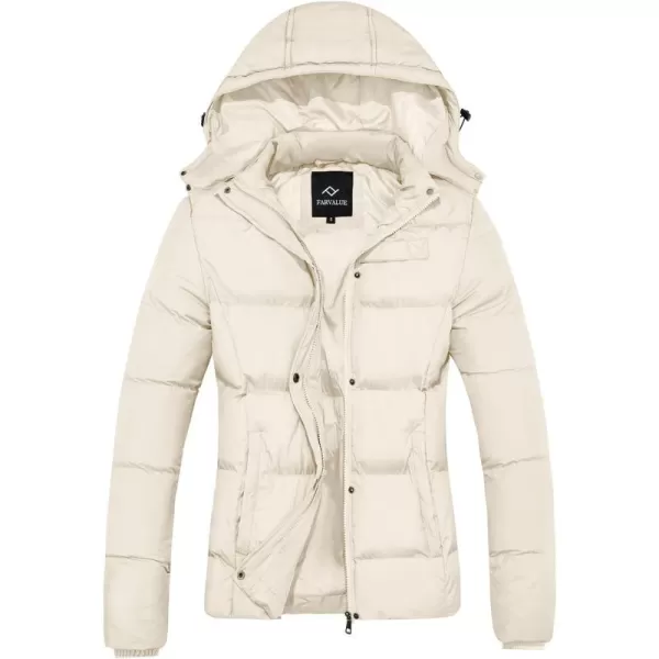 imageFARVALUE Womens Winter Coat Thicken Puffer Jacket Warm Bubble Coat with Removable HoodWhite