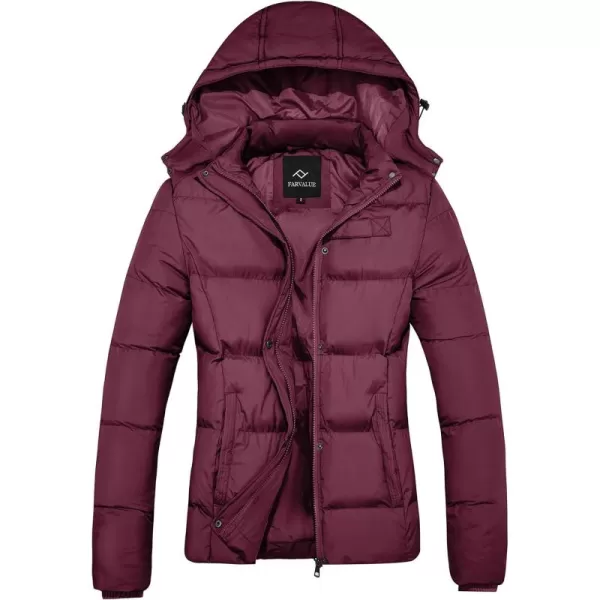 imageFARVALUE Womens Winter Coat Thicken Puffer Jacket Warm Bubble Coat with Removable HoodWine Red
