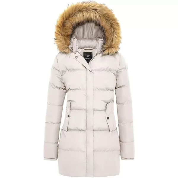 imageFARVALUE Womens Winter Coat Warm Parka Jacket Puffer Quilted Thicken Hooded Outerwear with Fur TrimBeige