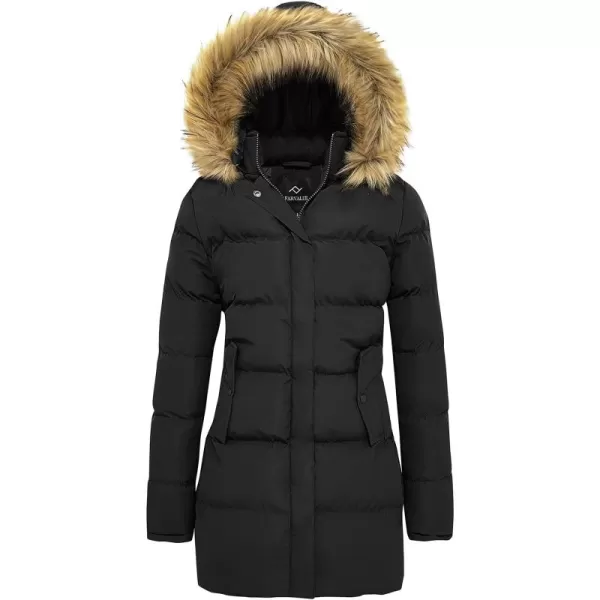 imageFARVALUE Womens Winter Coat Warm Parka Jacket Puffer Quilted Thicken Hooded Outerwear with Fur TrimBlack