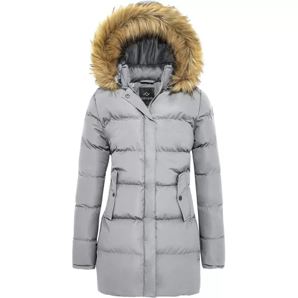imageFARVALUE Womens Winter Coat Warm Parka Jacket Puffer Quilted Thicken Hooded Outerwear with Fur TrimGrey