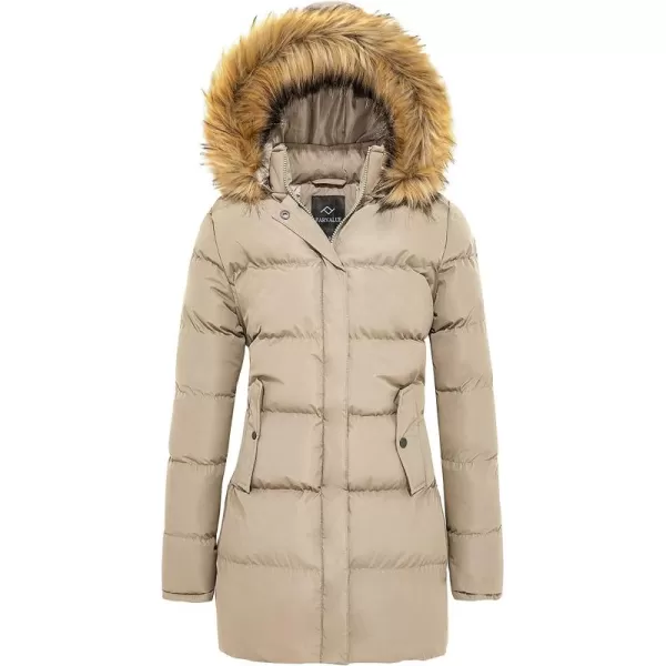 imageFARVALUE Womens Winter Coat Warm Parka Jacket Puffer Quilted Thicken Hooded Outerwear with Fur TrimKhaki