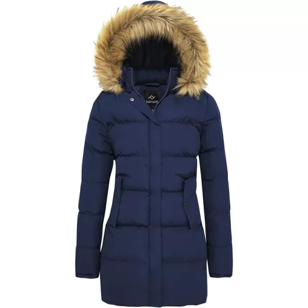imageFARVALUE Womens Winter Coat Warm Parka Jacket Puffer Quilted Thicken Hooded Outerwear with Fur TrimNavy