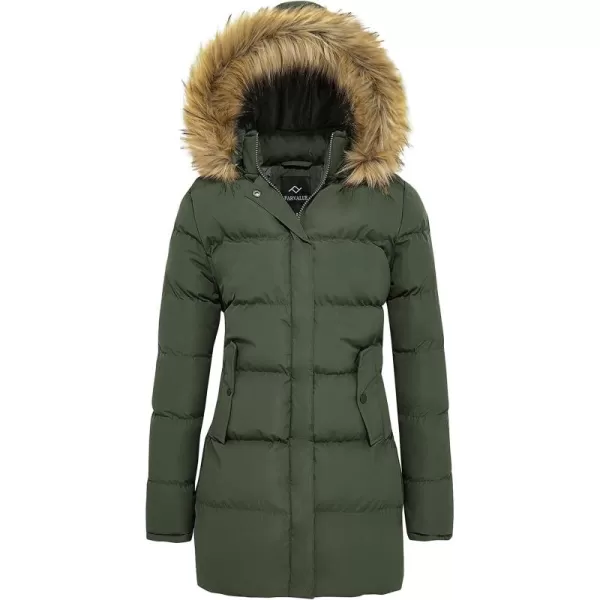 imageFARVALUE Womens Winter Coat Warm Parka Jacket Puffer Quilted Thicken Hooded Outerwear with Fur TrimOlive