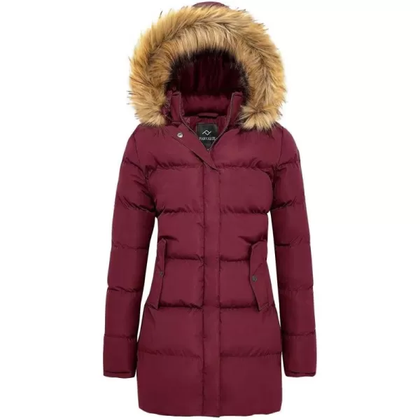 imageFARVALUE Womens Winter Coat Warm Parka Jacket Puffer Quilted Thicken Hooded Outerwear with Fur TrimWine