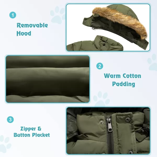 imageFARVALUE Boy Winter Coat Warm Quilted Puffer Water Resistant Parka Jacket with Detachable Fur Hood for Big BoysArmy Green