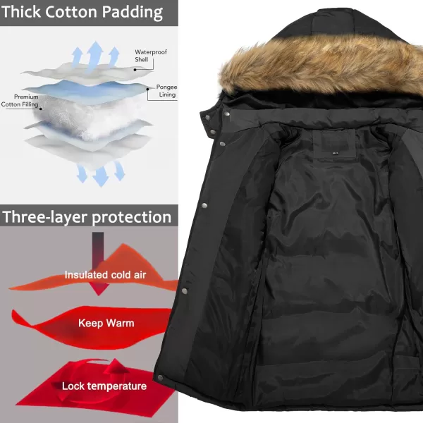 imageFARVALUE Boy Winter Coat Warm Quilted Puffer Water Resistant Parka Jacket with Detachable Fur Hood for Big BoysBlack