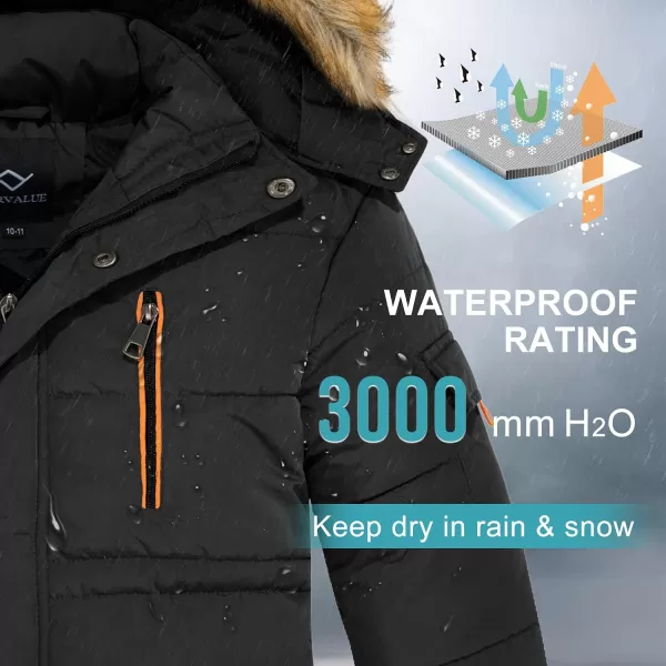 imageFARVALUE Boy Winter Coat Warm Quilted Puffer Water Resistant Parka Jacket with Detachable Fur Hood for Big BoysBlack