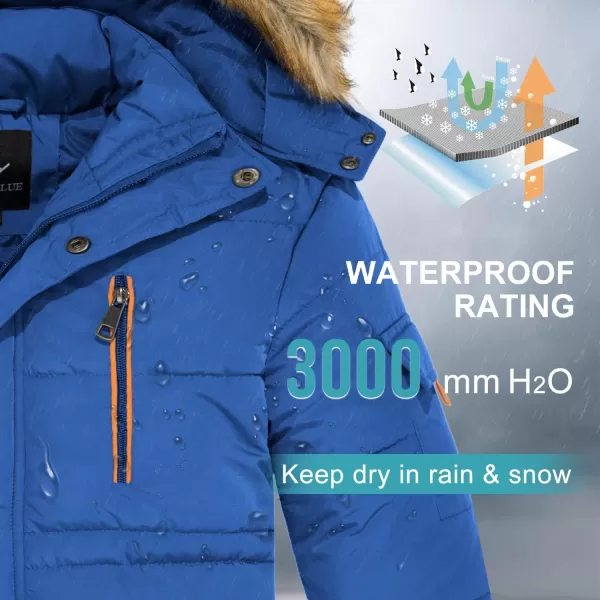 imageFARVALUE Boy Winter Coat Warm Quilted Puffer Water Resistant Parka Jacket with Detachable Fur Hood for Big BoysBlue