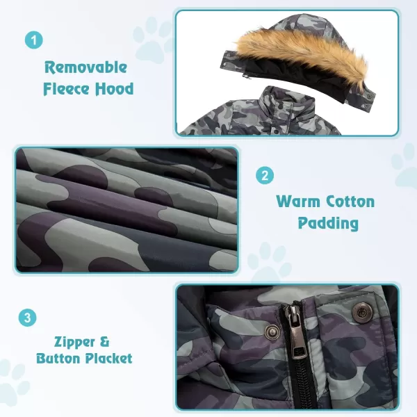 imageFARVALUE Boy Winter Coat Warm Quilted Puffer Water Resistant Parka Jacket with Detachable Fur Hood for Big BoysCamo