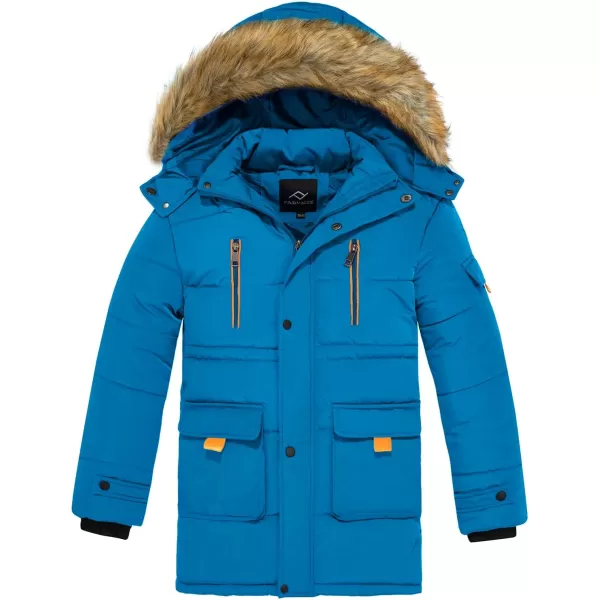 imageFARVALUE Boy Winter Coat Warm Quilted Puffer Water Resistant Parka Jacket with Detachable Fur Hood for Big BoysLight Blue