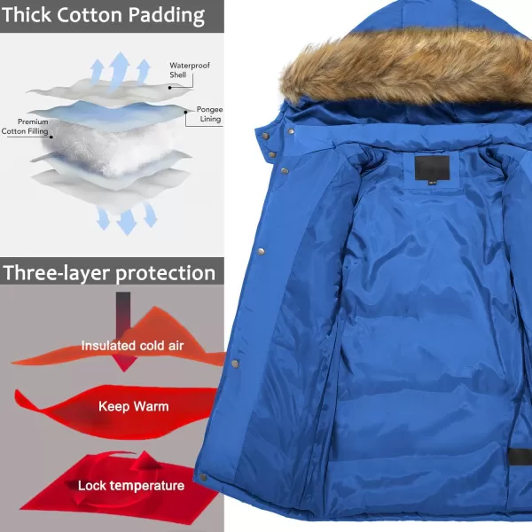 imageFARVALUE Boy Winter Coat Warm Quilted Puffer Water Resistant Parka Jacket with Detachable Fur Hood for Big BoysLight Blue