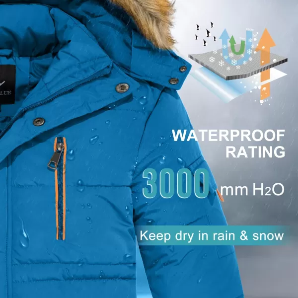 imageFARVALUE Boy Winter Coat Warm Quilted Puffer Water Resistant Parka Jacket with Detachable Fur Hood for Big BoysLight Blue