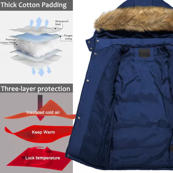 imageFARVALUE Boy Winter Coat Warm Quilted Puffer Water Resistant Parka Jacket with Detachable Fur Hood for Big BoysNavy