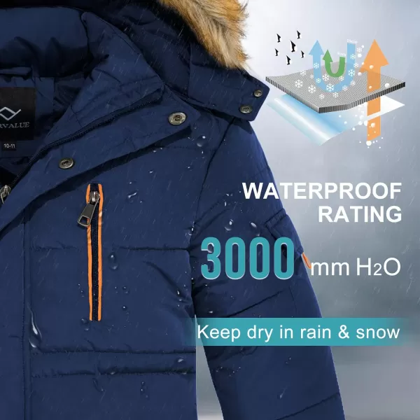 imageFARVALUE Boy Winter Coat Warm Quilted Puffer Water Resistant Parka Jacket with Detachable Fur Hood for Big BoysNavy