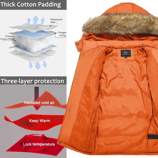 imageFARVALUE Boy Winter Coat Warm Quilted Puffer Water Resistant Parka Jacket with Detachable Fur Hood for Big BoysOrange