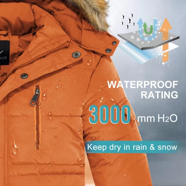 imageFARVALUE Boy Winter Coat Warm Quilted Puffer Water Resistant Parka Jacket with Detachable Fur Hood for Big BoysOrange