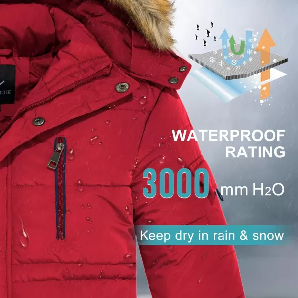 imageFARVALUE Boy Winter Coat Warm Quilted Puffer Water Resistant Parka Jacket with Detachable Fur Hood for Big BoysRed