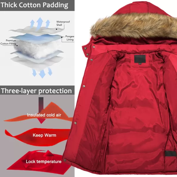 imageFARVALUE Boy Winter Coat Warm Quilted Puffer Water Resistant Parka Jacket with Detachable Fur Hood for Big BoysRed