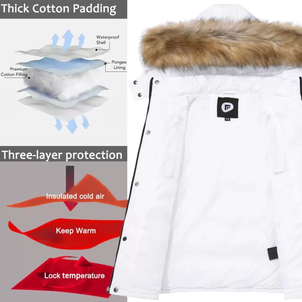 imageFARVALUE Boy Winter Coat Warm Quilted Puffer Water Resistant Parka Jacket with Detachable Fur Hood for Big BoysWhite
