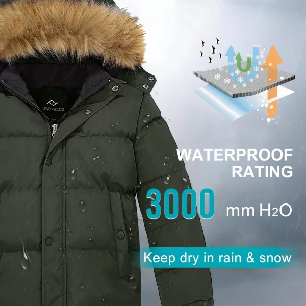 imageFARVALUE Boys Water Resistant Winter Coat Warm Quilted Puffer Jacket Hooded Parka Thicken Down Jacket for BoysArmy Green
