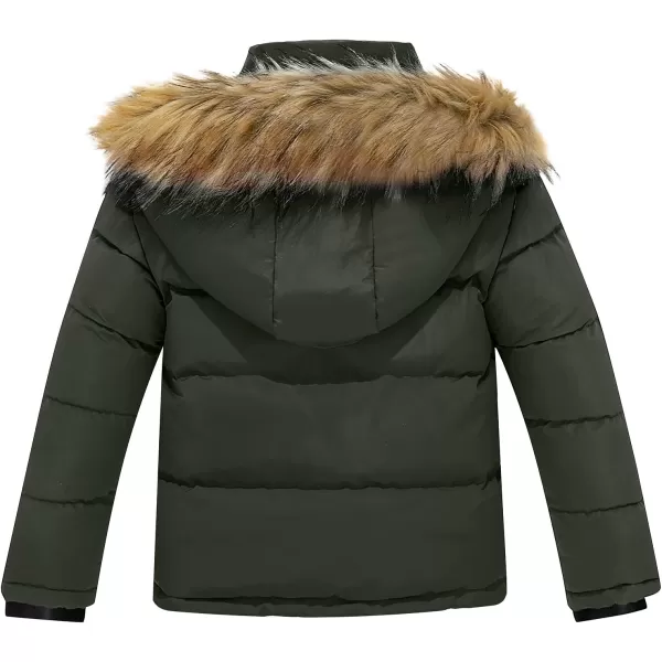 imageFARVALUE Boys Water Resistant Winter Coat Warm Quilted Puffer Jacket Hooded Parka Thicken Down Jacket for BoysArmy Green