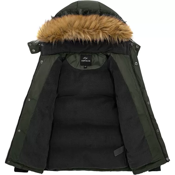 imageFARVALUE Boys Water Resistant Winter Coat Warm Quilted Puffer Jacket Hooded Parka Thicken Down Jacket for BoysArmy Green