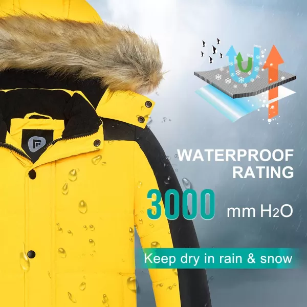 imageFARVALUE Boys Water Resistant Winter Coat Warm Quilted Puffer Jacket Hooded Parka Thicken Down Jacket for BoysBlack  Yellow