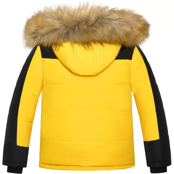 imageFARVALUE Boys Water Resistant Winter Coat Warm Quilted Puffer Jacket Hooded Parka Thicken Down Jacket for BoysBlack  Yellow