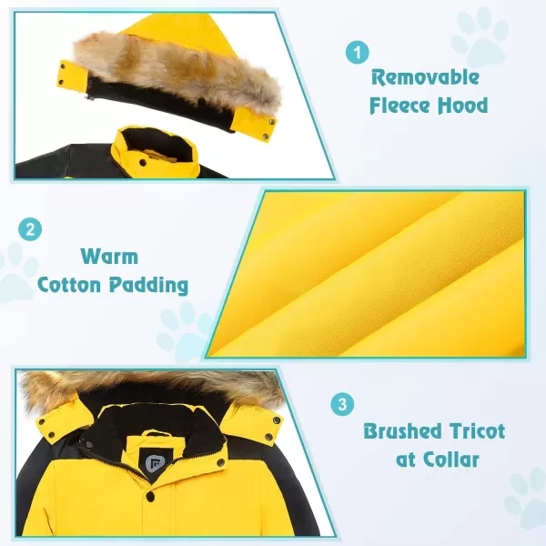 imageFARVALUE Boys Water Resistant Winter Coat Warm Quilted Puffer Jacket Hooded Parka Thicken Down Jacket for BoysBlack  Yellow
