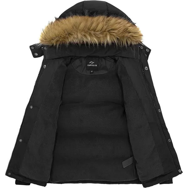 imageFARVALUE Boys Water Resistant Winter Coat Warm Quilted Puffer Jacket Hooded Parka Thicken Down Jacket for BoysBlack