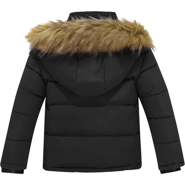 imageFARVALUE Boys Water Resistant Winter Coat Warm Quilted Puffer Jacket Hooded Parka Thicken Down Jacket for BoysBlack