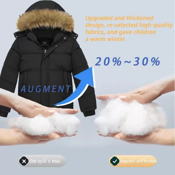 imageFARVALUE Boys Water Resistant Winter Coat Warm Quilted Puffer Jacket Hooded Parka Thicken Down Jacket for BoysBlack