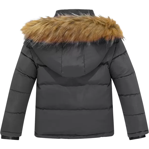 imageFARVALUE Boys Water Resistant Winter Coat Warm Quilted Puffer Jacket Hooded Parka Thicken Down Jacket for BoysGrey