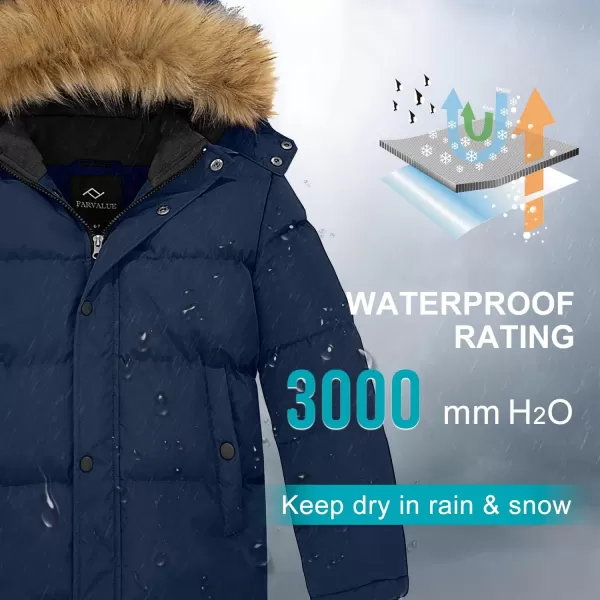 imageFARVALUE Boys Water Resistant Winter Coat Warm Quilted Puffer Jacket Hooded Parka Thicken Down Jacket for BoysNavy